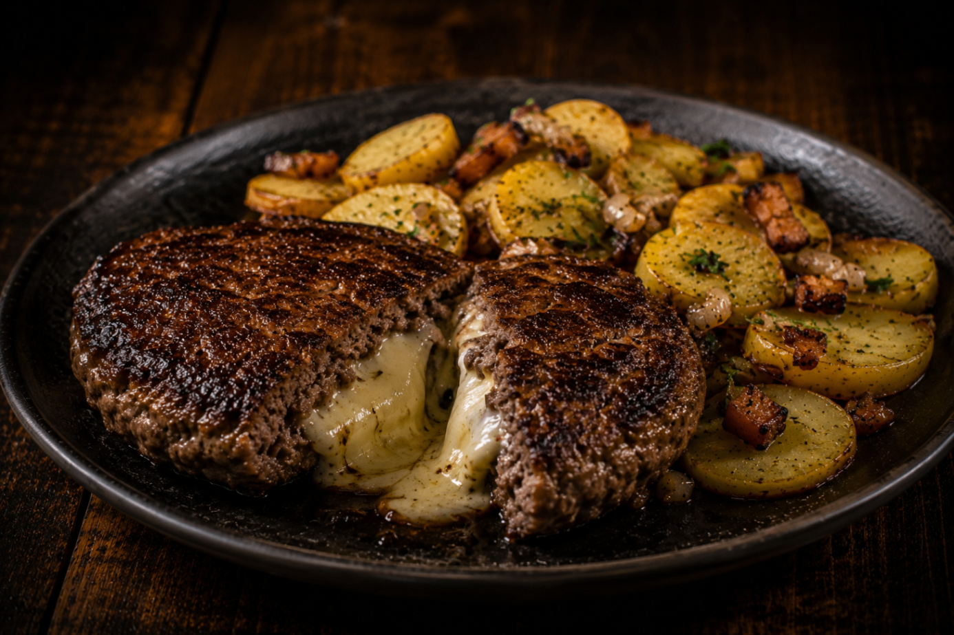 Gefülltes Hacksteak – Balkan-Spezialität vom Holzkohlegrill im Balkan Grill Pešter in Mainz